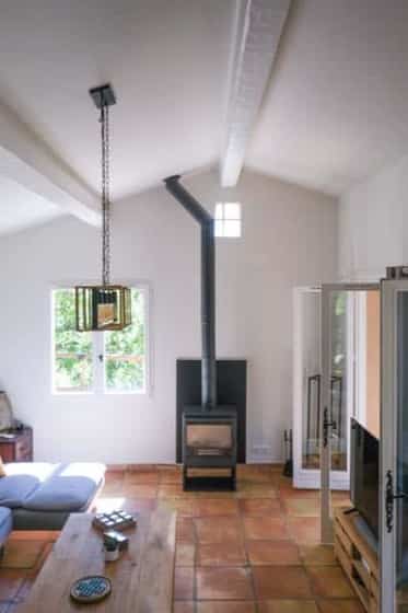 Living room with wood stove